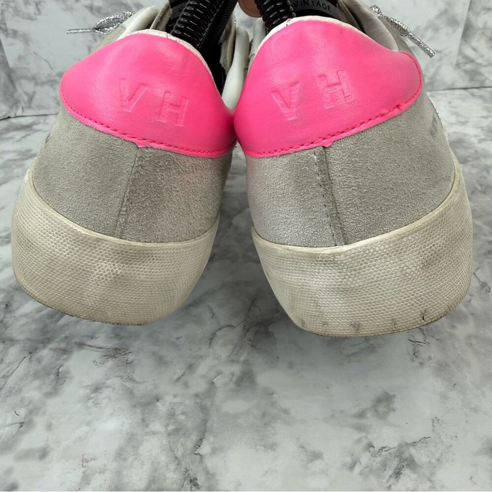 VINTAGE HAVANA Kenna Croc Embossed Leather Sneaker In White/grey/pink Pop Sz 8 - Picture 11 of 16
